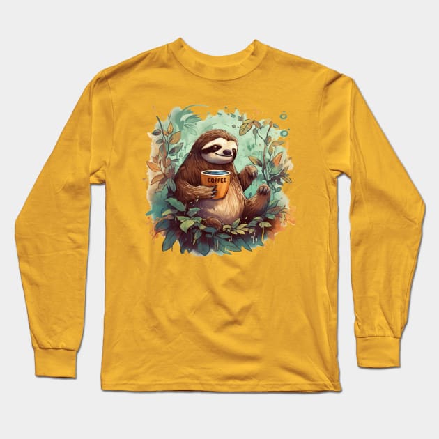 Sloth Coffee Long Sleeve T-Shirt by mbloomstine